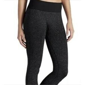 Athleta Black Silver Striped Yoga Workout Leggings Size Medium NEW without tags